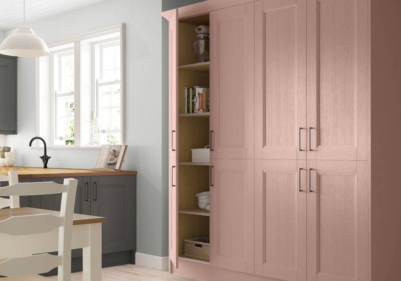 Waterford full height kitchen cupboards in Dusky Pink