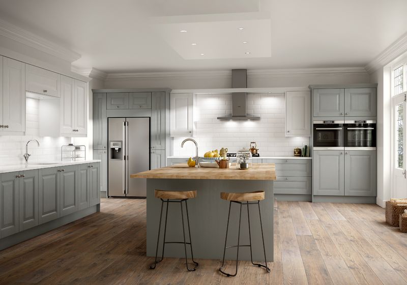 Wexford fitted kitchen in Cobble Grey and Chalk White